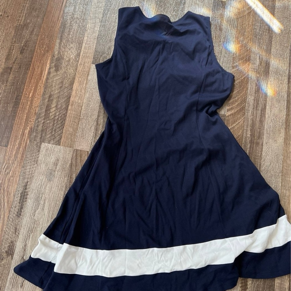 New York & Company Navy Blue and White Sleeveless Dress